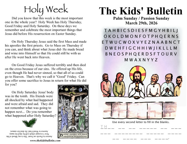 Kid's Bulletin March 29, 2026